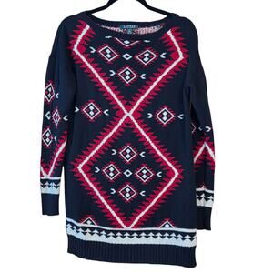 Lauren Ralph Lauren Sweater Tunic, Aztec Design 100% Cotton Black & Red sz M